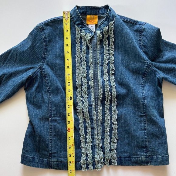 Ruby Rd Petite Blazer Denim Jacket Women's Size 8P  3/4 Sleeves Fringe Trim Blue - Picture 8 of 10